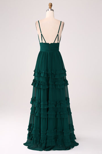 Spaghetti Straps Tiered Prom Klänning med Plisserad